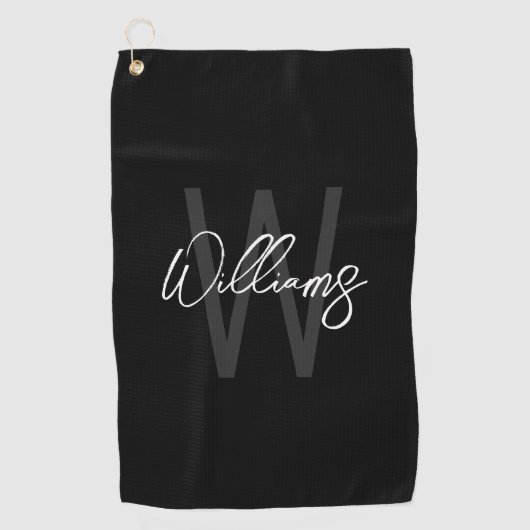 Zwart modern Manuscript Gepersonaliseerd Monogram  Golfhanddoek (Voorkant)