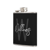 Zwart modern Manuscript Gepersonaliseerd Monogram Heupfles (Links)