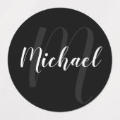 Zwart modern Manuscript Gepersonaliseerd Monogram Labels (Design 2)