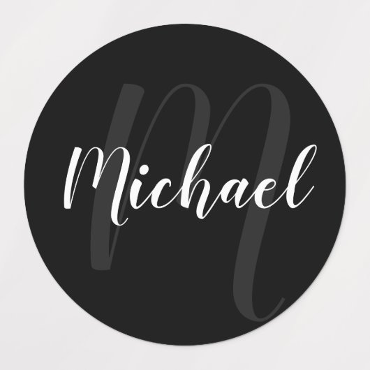 Zwart modern Manuscript Gepersonaliseerd Monogram Labels (Design 1)