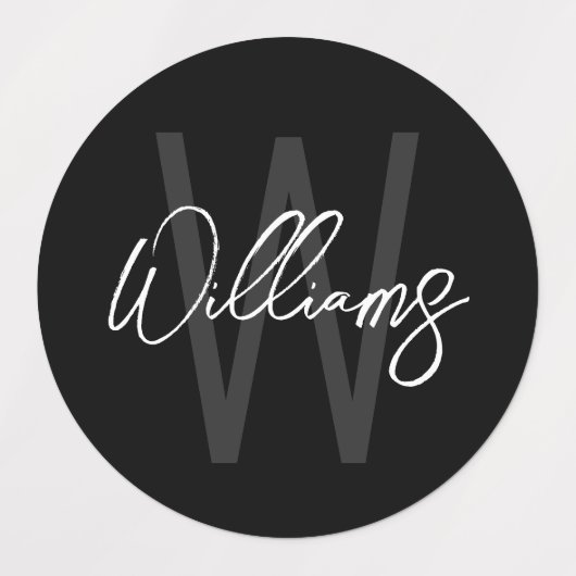 Zwart modern Manuscript Gepersonaliseerd Monogram  Labels (Design 1)