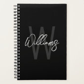 Zwart modern Manuscript Gepersonaliseerd Monogram  Planner (Voorkant)