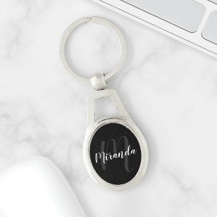 Zwart modern Manuscript Gepersonaliseerd Monogram  Sleutelhanger