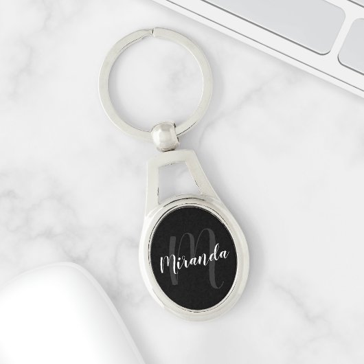 Zwart modern Manuscript Gepersonaliseerd Monogram Sleutelhanger