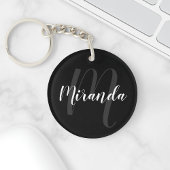 Zwart modern Manuscript Gepersonaliseerd Monogram  Sleutelhanger