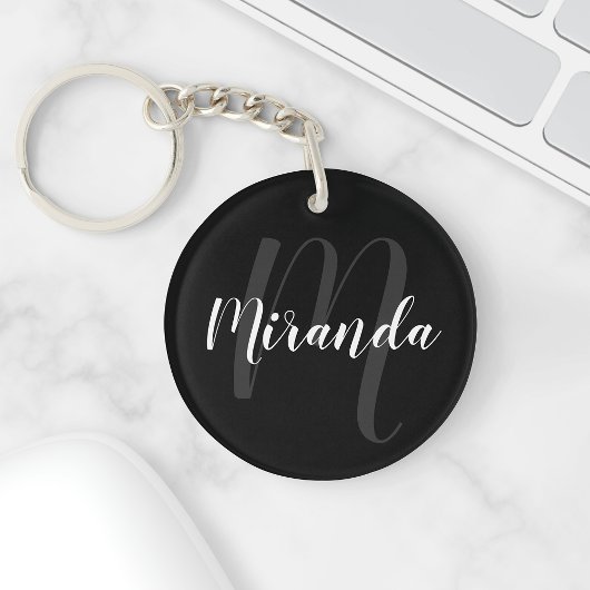 Zwart modern Manuscript Gepersonaliseerd Monogram  Sleutelhanger