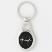 Zwart modern Manuscript Gepersonaliseerd Monogram Sleutelhanger (Voorkant)