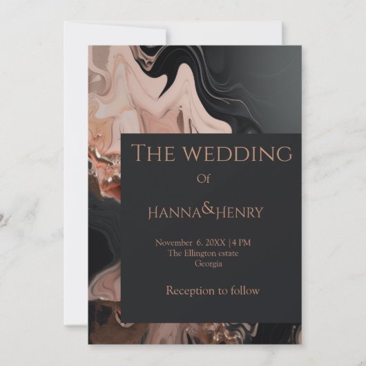 Zwart Modern Marmer textuur uitnodiging (Voorkant)