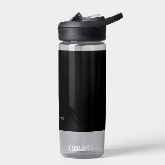 Zwart Modern Minimal Custom Monogram en Naam Waterfles (Links)