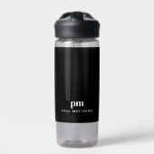 Zwart Modern Minimal Custom Monogram en Naam Waterfles (Voorkant)