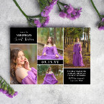 Zwart Modern Minimal Fotocollage Sweet Sixteen Kaart<br><div class="desc">Moderne en minimalistische Sweet 16-uitnodiging met een fotocollage van vier foto's van het  verjaardagsmeisje. Voeg de Sweet 16 uitnodigingstekst toe in een strak,  eenvoudig typografisch ontwerp in wit tegen zwarte dozen die worden geplaatst tussen de foto's van de Sweet 16 Yearself.</div>