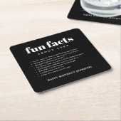 Zwart Modern Minimal Fun Facts Verjaardag Kartonnen Onderzetters (Schuin)