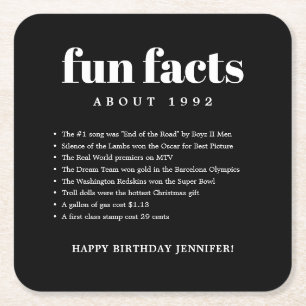Zwart Modern Minimal Fun Facts Verjaardag Kartonnen Onderzetters