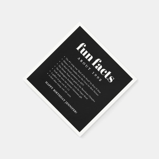 Zwart Modern Minimal Fun Facts Verjaardag Servet (Hoek)