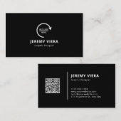 Zwart Modern Minimal Logo en QR Code Visitekaartje (Voorkant / Achterkant)