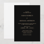 Zwart Modern Minimal Simple Gold Script Wedding Kaart (Voorkant / Achterkant)