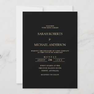 Zwart Modern Minimal Simple Gold Script Wedding Kaart