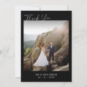 Zwart Modern Minimalist 2 foto bruiloft Bedankkaart (Voorkant)