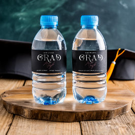 Zwart Modern Minimalist | Afstudeerfeest Waterfles Etiket