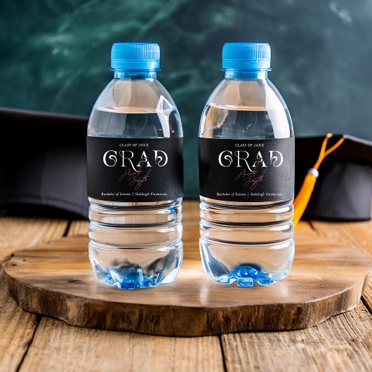 Zwart Modern Minimalist | Afstudeerfeest Waterfles Etiket