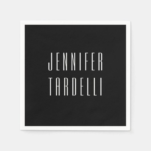Zwart Modern Minimalist Elegant Jouw naam Servet (Voorkant)