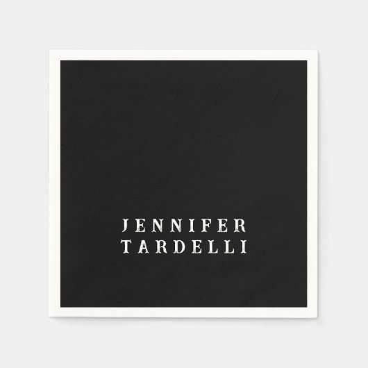Zwart Modern Minimalist Elegant Jouw naam Servet (Voorkant)