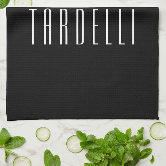 Zwart Modern Minimalist Elegant Jouw naam Theedoek (Gevouwen)