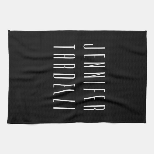 Zwart Modern Minimalist Elegant Jouw naam Theedoek (Horizontaal)