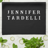 Zwart Modern Minimalist Elegant Jouw naam Theedoek (Gevouwen)