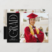 Zwart Modern Minimalistisch Afstuderen Aankondigin Kaart (Voorkant / Achterkant)