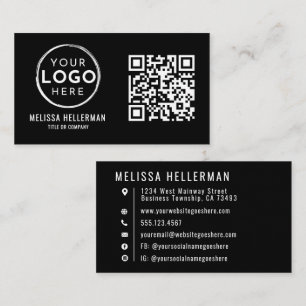 Zwart Modern Minimalistisch Bedrijfslogo QR-code Visitekaartje