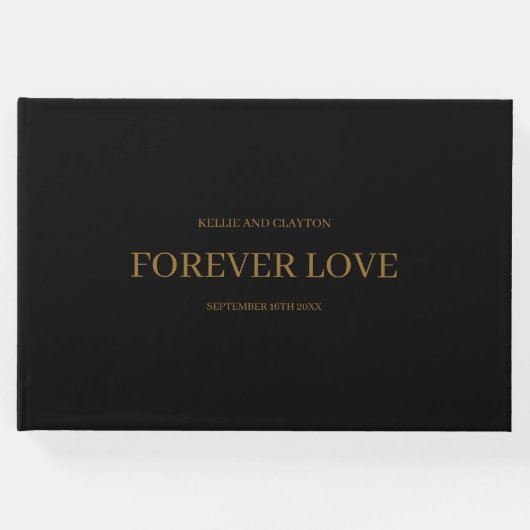 Zwart modern minimalistisch bruiloft gastenboek (Voorkant)