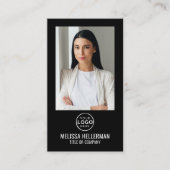 Zwart Modern Minimalistisch Foto QR Code Logo Visitekaartje (Voorkant)