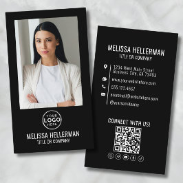 Zwart Modern Minimalistisch Foto QR Code Logo Visitekaartje