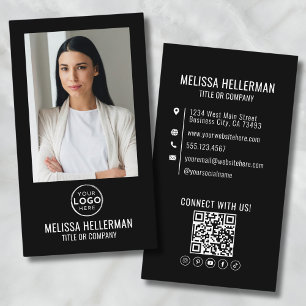 Zwart Modern Minimalistisch Foto QR Code Logo Visitekaartje