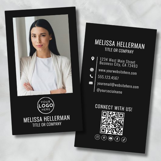 Zwart Modern Minimalistisch Foto QR Code Logo Visitekaartje