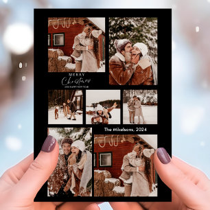 Zwart Modern Minimalistisch Kerstmis Paar Foto Feestdagenkaart