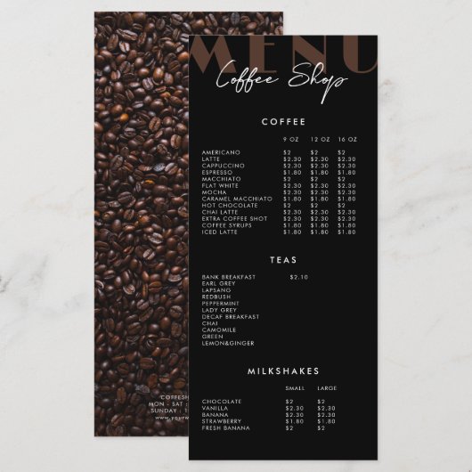 Zwart modern minimalistisch koffiezaakmenu menu (Voorkant / Achterkant)