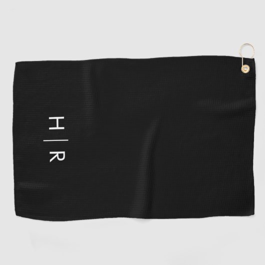 Zwart modern minimalistisch monogram golfhanddoek (Horizontaal)