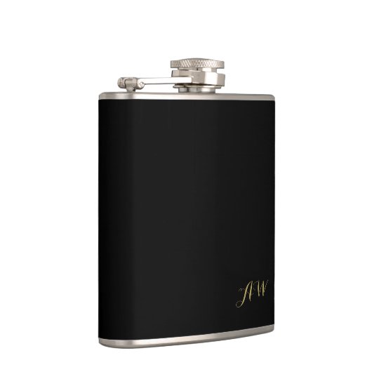 Zwart modern minimalistisch monogram heupfles (Rechts)