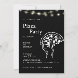 Zwart Modern Minimalistisch Pizza Verjaardag Uitno Kaart