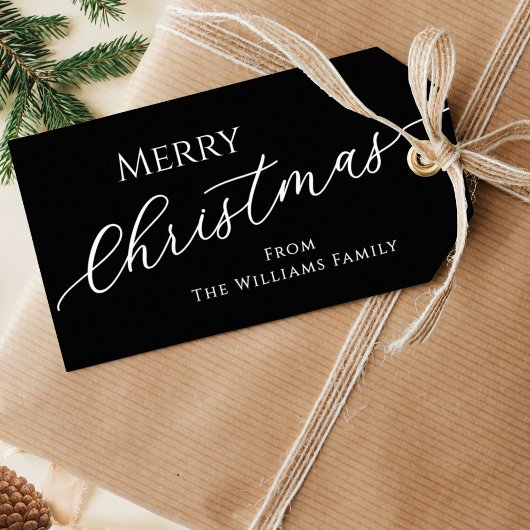 Zwart modern minimalistisch Prettig kerstfeest Cadeaulabel