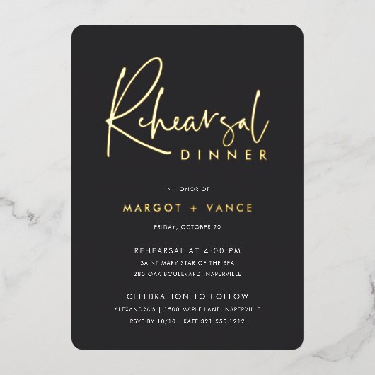 Zwart | Modern minimalistisch script repetitief di Folie Uitnodiging (Voorkant)