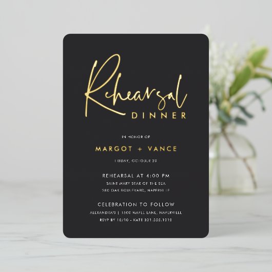 Zwart | Modern minimalistisch script repetitief di Folie Uitnodiging (Staand Voorkant)