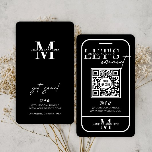 Zwart Modern Minimalistisch Social Media QR Code Visitekaartje