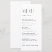 Zwart Modern Minimalistisch Typografie Bruiloft Menu (Voorkant / Achterkant)