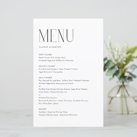 Zwart Modern Minimalistisch Typografie Menu Kaart (Staand voorkant)