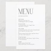 Zwart Modern Minimalistisch Typografie Menu Kaart (Voorkant / Achterkant)