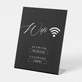 Zwart Modern Minimalistisch WiFi Wachtwoord Trouwb Reclamebord Met Voetstuk
