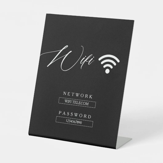 Zwart Modern Minimalistisch WiFi Wachtwoord Trouwb Reclamebord Met Voetstuk (Voorkant)